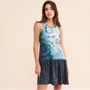 Anthropologie Saturday Sunday Petite Maisie Tie Dye Sleeveless Ruffle Dress